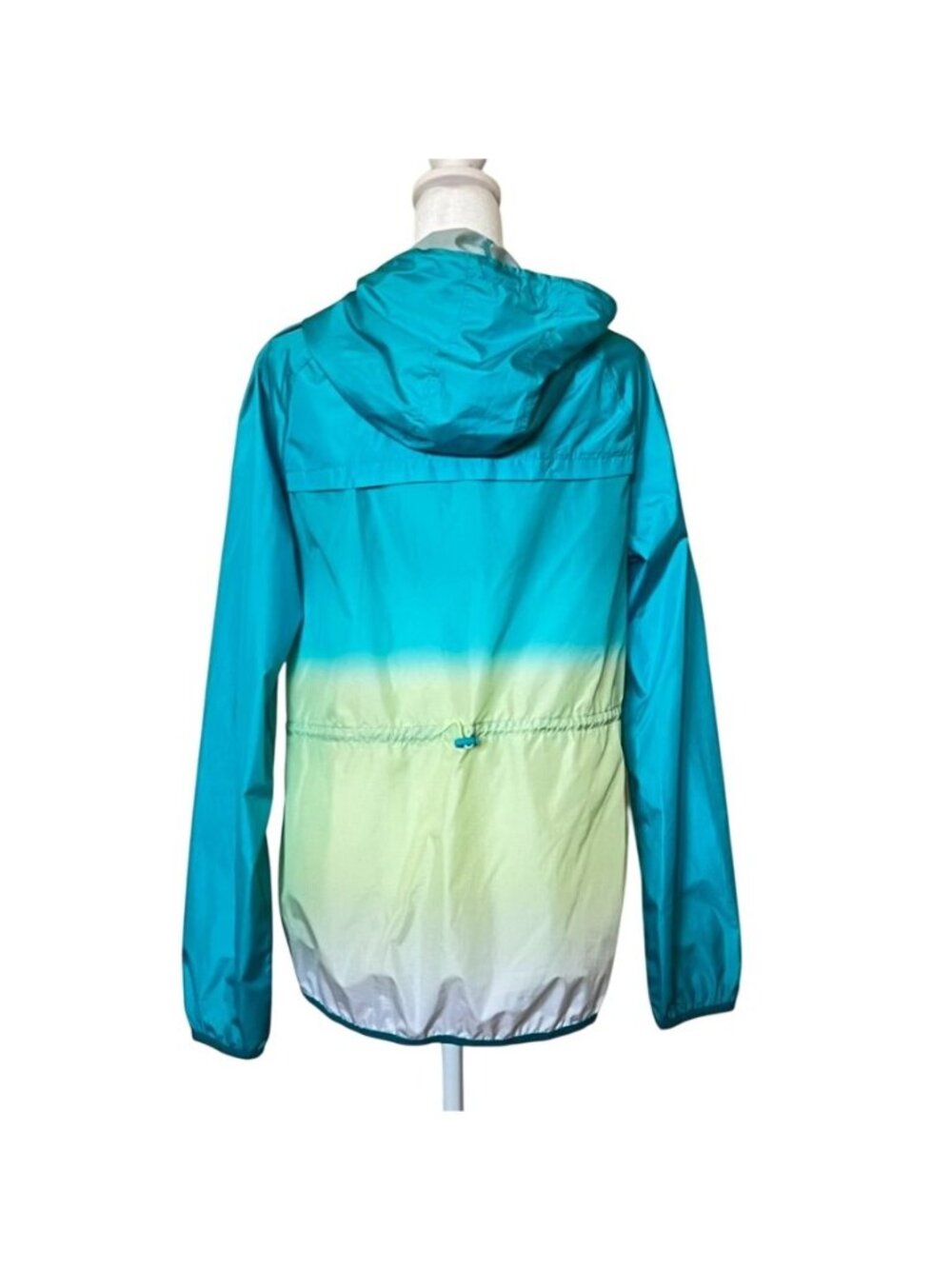 Layer 8 Womens Sz M Windbreaker Teal Ombre Hooded Rain Quick Dry Jacket Packable - Picture 3 of 10